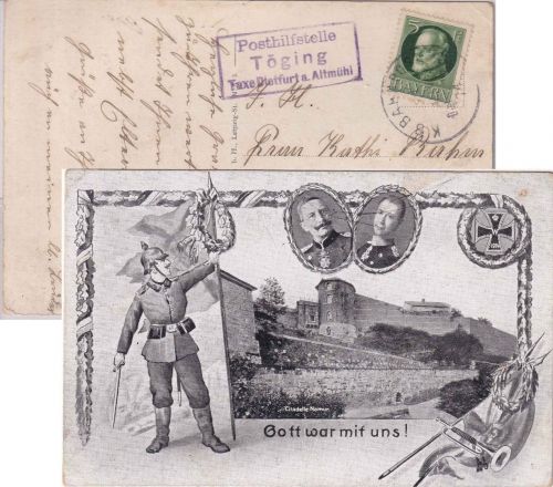 Bayern - Töging T. Dietfurt a, Altmpühl Posthilfstellen-Ra3 (Typ II) Karte 1914