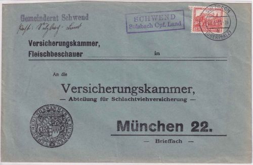 DR - Schwend Sulzbach Opf. Land Landpost-Ra2 Brief n. München 1933