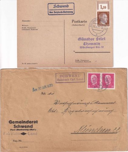 DR - Schwend 1930/43 2 versch. Landpost-Ra2 Brief und Drucksache