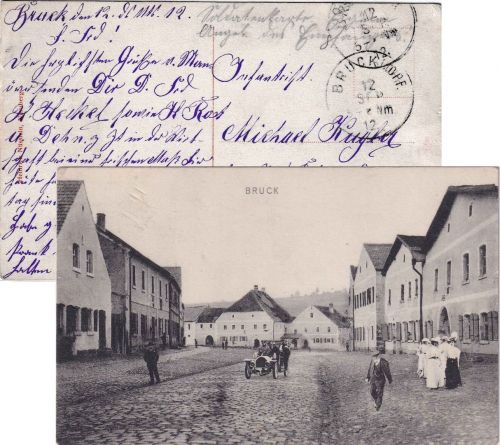 Bayern - Bruck Opf. Straßenansicht m. Automobil sw-AK/Soldatenkarte 1912