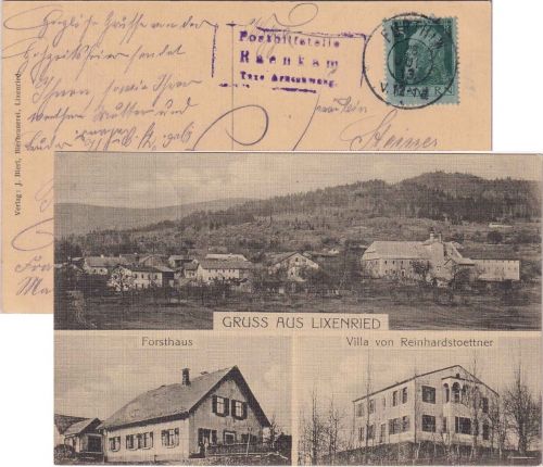 Bayern - Raenkam T. Arnschwang Posthilfstelle-Ra3 AK Lixenried n. München 1913