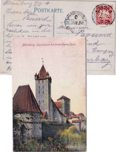 Bayern - 10 Pfg. Wappen Karte n. INDIEN Nürnberg - Bombay 1908