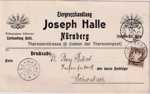Bayern - 3 Pfg. Wappen illustr. Drucksachenkarte Nürnberg - Schwabach 1908