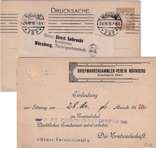 Bayern - 3 Pfg. Wappen Privatganzsache Briefmarkensammler-Verein Nürnberg 1910