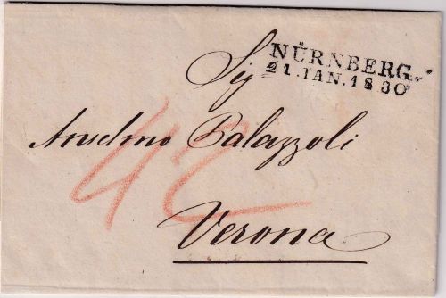 Bayern/Österreich - Nürnberg 21. JAN 1830 Grenzfrankobrief n. Verona