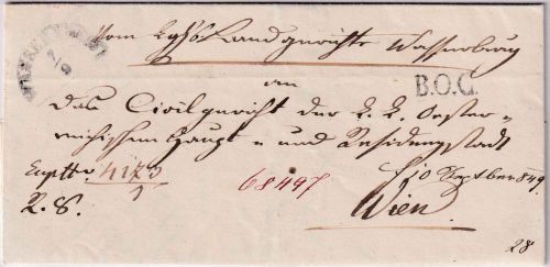 Bayern/Österreich - Wasserburg 7/9 HKS Dienstbrief n. Wien - schwarzer L1 "BOC"