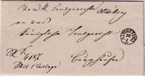 Bayern - Altoetting 28/4 glasklarer Fingerhut-K1 Dienstbrief n. Burghausen 1853