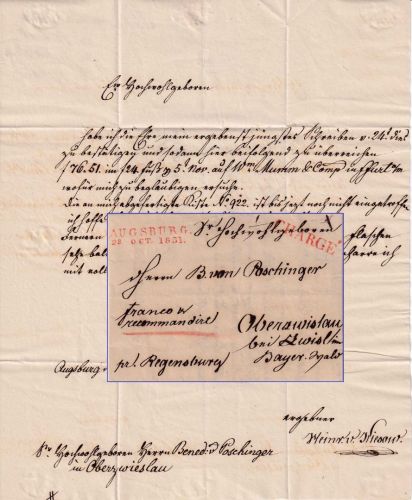 Bayern - Augsburg 1831 L2 Chargebrief n. Oberzwislau - Inhalt !! (H. v. Kiesow)