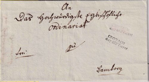 Bayern - Cronach d:17 SEPT 1828 L2 Francobrief n. Bamberg - Teilinhalt