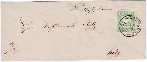 Bayern - 1 Kr. Wappen geschn. Ortsbriefchen OPA Landshut 4. FEB 187?