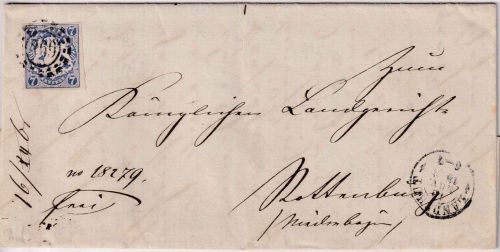 Bayern - 7 Kr Wappen geschn. b-Farbe Brief oMR 269 Landshut 18. NOV 1868