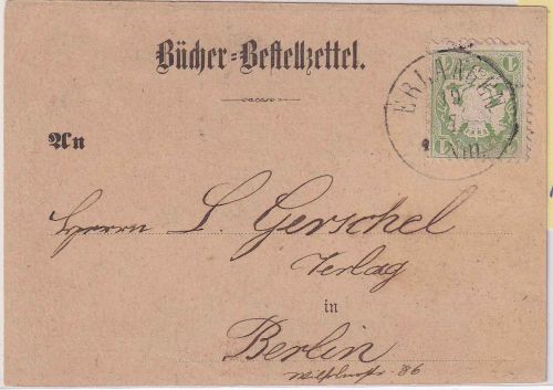 Bayern - 1 Kr Wappen gez. Bücherzettel K1 Erlangen 19/7 - Berlin 1873