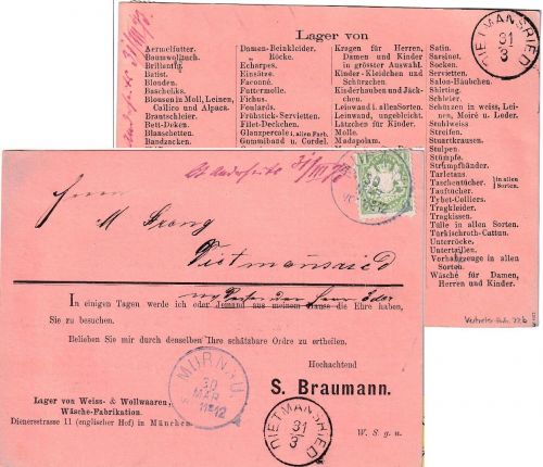 Bayern - 1 Kr Wappen gez. Vertreteravis K1 Murnau 30. MÄR n. Dietmannsried 1873