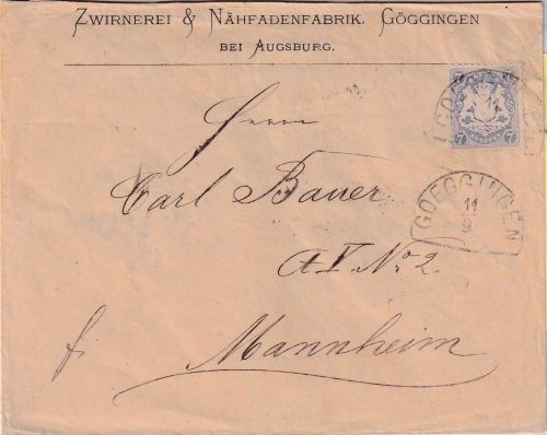Bayern - 7 Kr. Wappen gez. Brief (2. Gew.stufe) HKS Goeggingen 11/9 (1874)