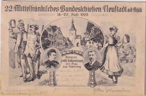 Bayern - Neustadt a/A. 22. Mittelfränl. Bundesschießen sw-AK n. USA 1908