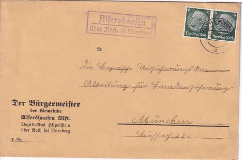 DR - Alfershausen ü. Roth Landpost-Ra2 Brief n. München 5.7.38