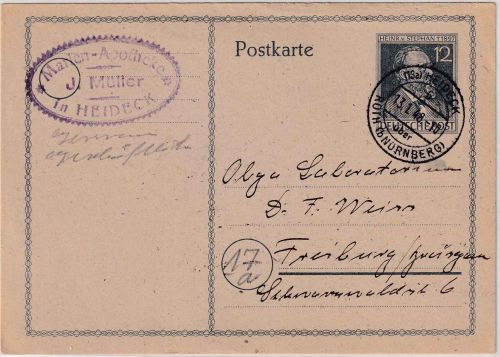 All.Bes. - (13a) Heideck ü. Roth Poststelle I 12 Pfg. Stephan Ganzsache