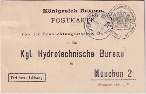 Bayern - Hohenstadt Mf 12. MRZ 15 K1 Dienstpostkarte/Frei d. Ablösung n. München