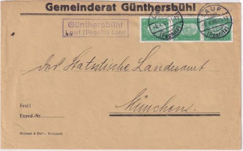 DR - Günthersbühl Lauf (Pegnitz) Land Landpost-Ra2 Brief n. München 2.4.31