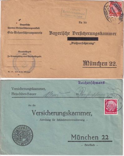 DR - Poststelle Reichenschwand Hersbruck Land Ra3 + L1 - 2 Briefe 1933/35