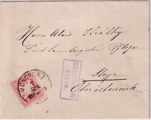 Bayern - 10 Pfg. Wappen Wz2 Erstauflage ! Brief n. ÖSTERREICH München 7.4.(1876)