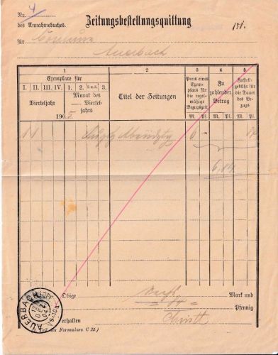 Bayern - Auerbach i. Opf. 12. Dez. 04 K2 Zeitungsbestellungsquittung