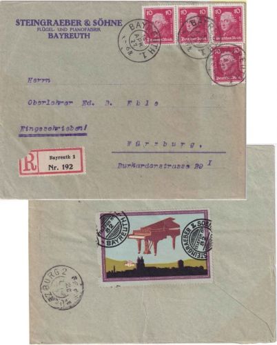 DR - 4x10 Pfg. Fried. d. Große Einschreibebrief Bayreuth - Würzburg 1927