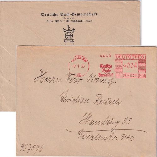 DR - Berlin SW68 1933 4 Pfg. AFS "Deutsche Buch-Gemeinschaft" Drucksachenbrief