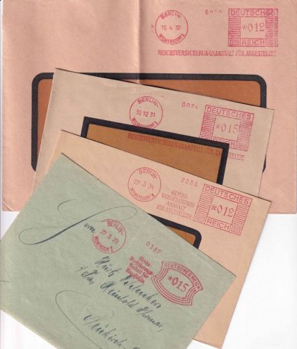 DR - Berlin-Wilmersdorf 1929/34 4 versch. AFS "Reichsversicherungsanstalt"