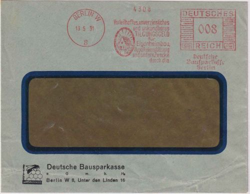 DR - Berlin W8 1931 8 Pfg. AFS "Deutsche Bausparkasse" Ortsbrief