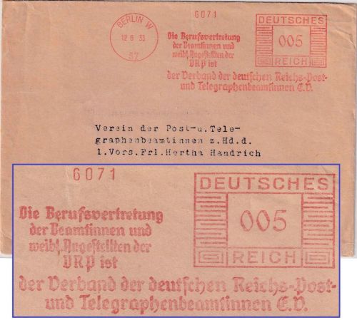 DR - Berlin W57 1933 5 Pfg. AFS "Berufsvertretung DRP" Drucksachenbrief