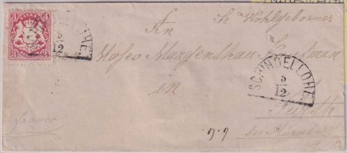 Bayern - Schindellohe 5/12 HKS 3 Kr. Wappen gez. Brief n. Fürth b. Nürnberg 1872