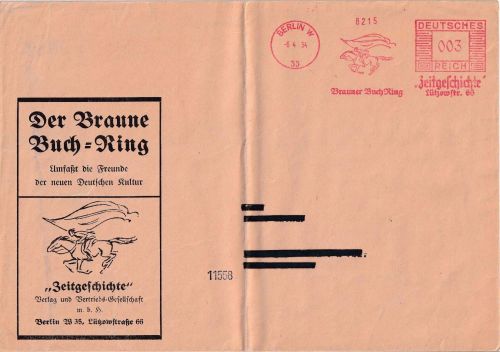 DR - Berlin W35 1934 3 Pfg. AFS "Brauner Buch-Ring" illustr. Drucksachenbrief