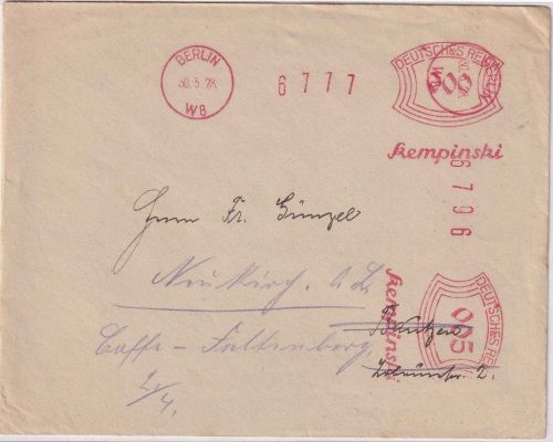 DR - Berlin W8 1928 0 (!) + 5 Pfg. AFS "Kempinski" Drucksachenbrief n. Bautzen