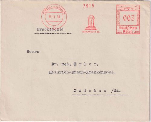 DR - Berlin-Tempelfhof 1936 3 Pfg AFS (Chemische Fabrik) Drucksache