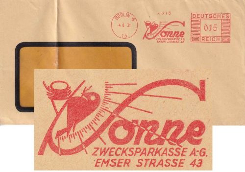 DR - Berlin W15 1931 15 Pfg. AFS "Sonne Zwecksparkasse AG" Fensterkuvert