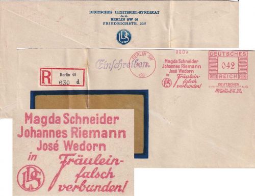 DR - Berlin SW68 1932 42 Pfg. AFS "Dt-. Lichtspielsyndikat" Einschreibebrief
