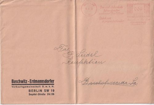 DR - Berlin SW19 1935 4 Pfg. AFS "Schaufenster" Drucksachenbrief . Bischofswerda