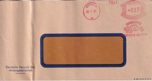 DR - Berlin W15 1931 15 Pfg. AFS "Gargoyle Schmieröle u. Fette" Fensterkuvert