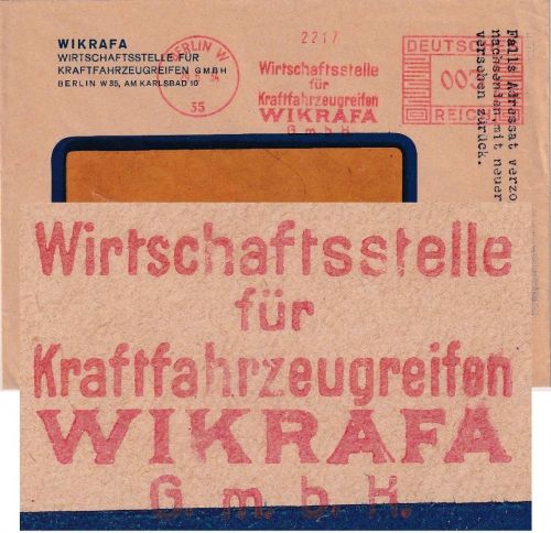 DR - Berlin W35 1934 3 Pfg. AFS "WIKRAFA" Drucksache/Fensterkuvert