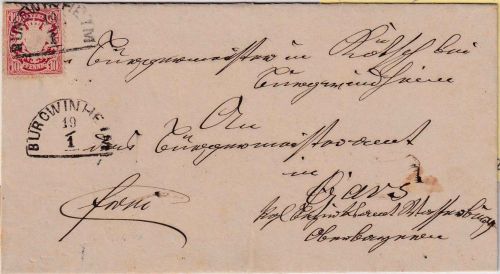 Bayern - 10 Pfg. Wappen Wz. 2 HKS Burgwinheim 19/1 Brief Kötsch - Gars ca. 1877