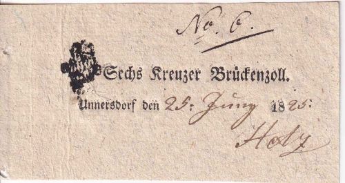 Bayern - Unnersdorf (Bad Staffelstein) 6 Kr. Zollquittung/Brückenzoll 1825