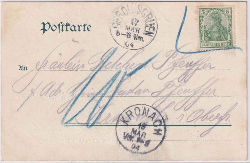 Bayern - 5 Pfg. Germania AK Walsburg Aufgabe Geroldsgrün 1904 Nachporto