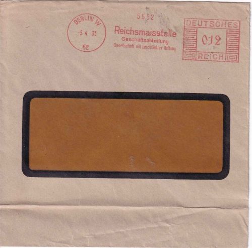 DR - Berlin W62 1933 12 Pfg. AFS "Reichsmaisstelle" Fensterkuvert
