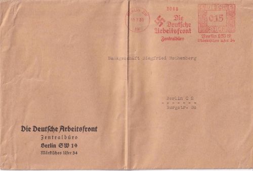 DR - Berlin SW19 1933 15 Pfg. AFS "Deutsche Arbeitsfront" Drucksache 100-250g