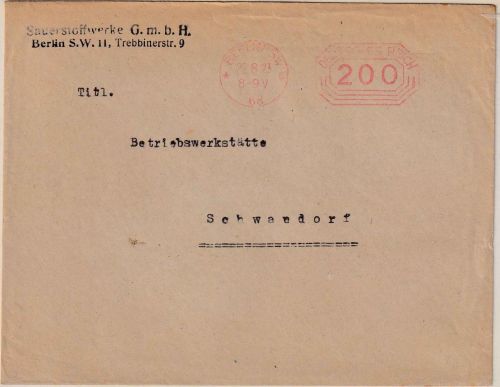 DR-Infla - Berlin SW68 22.8.23 200 M. Postfreistempel Drucksache n. Schwandorf