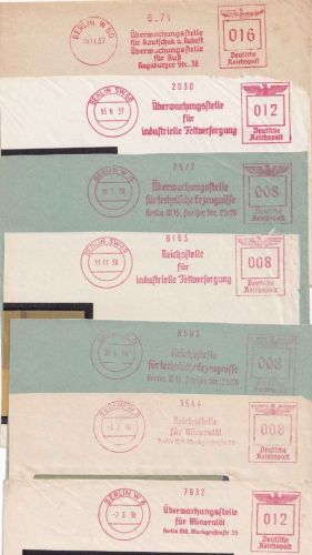 DR - Berlin 1937/40 Überwachungs-/Reichsstellen versch. AFS 7 Briefstücke/-vds