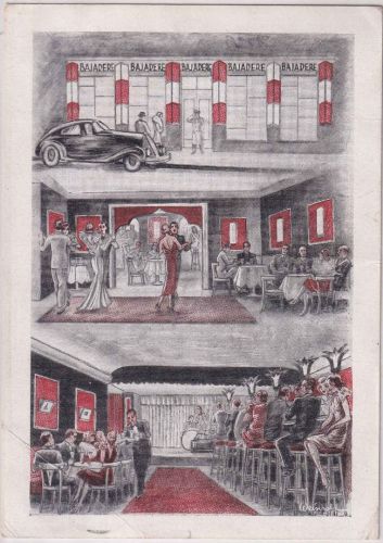 Berlin - Charlottenburg Bajadere Tanzbar/Kabarett farb. Werbekarte 1938