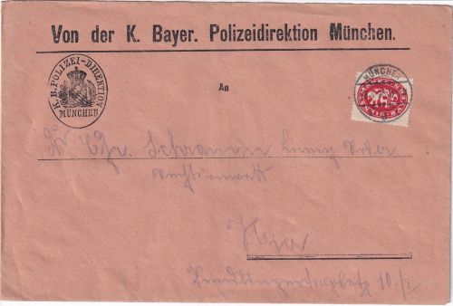 Bayern - 15 Pfg. Dienst-Abschied Ortsbrief (Polizeidirektion) München 28.4.20