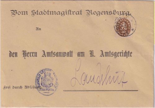 Bayern - 40 Pfg. Dienst-Abschied Brief Regensburg - Landshut 4.6.20